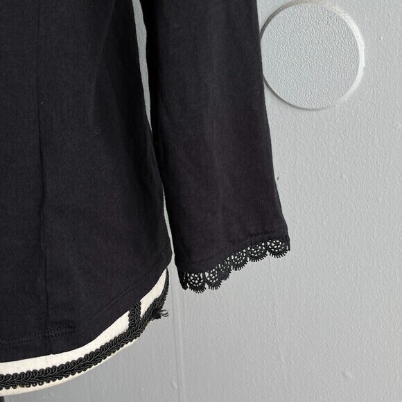 Boden Top Womens 6 Black Lace Trim Detail‎ Long Sleeves Cotton Blend Effortless - Picture 6 of 13